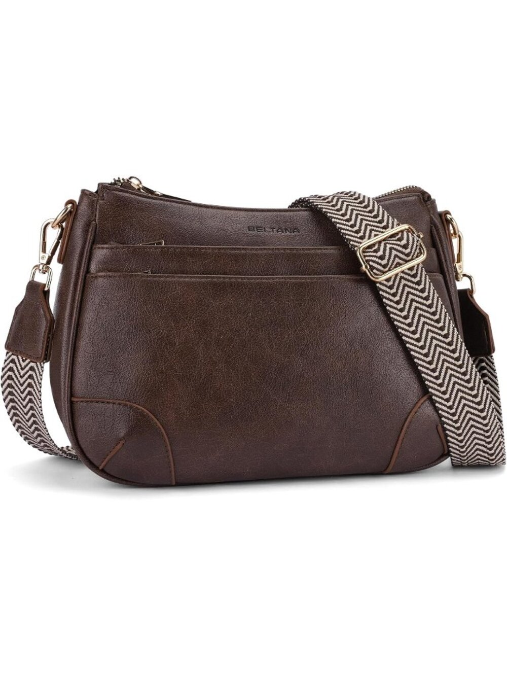 Women’s Coffee Vegan Leather Hobo Strap Purse Multi Pocket Handbag Crossbody Bag